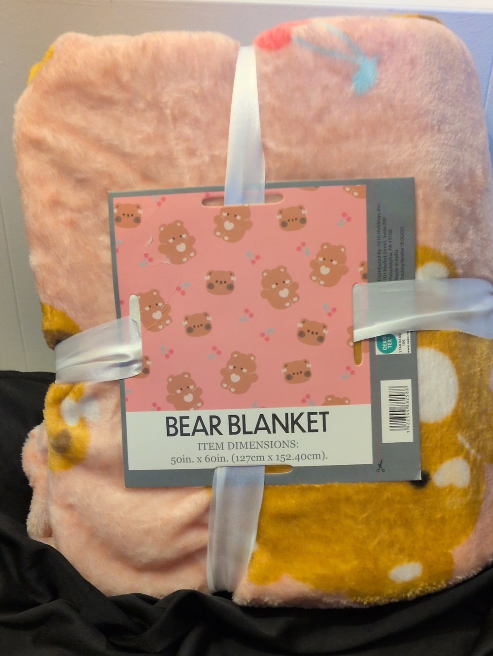 Bear Blanket Plush Throw - Pink and Mustard